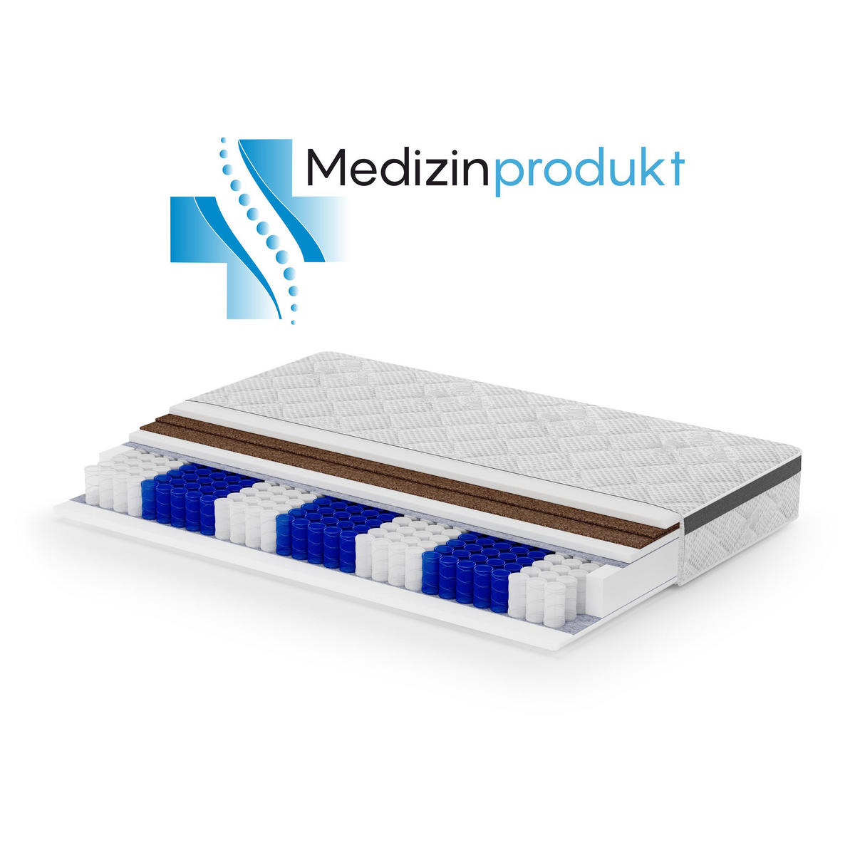 WENDEMATRATZE Mediro Therm 24 cm,7-Zone, mit Kokosmatte, H3/H4, 160x200 - Weiß, Textil (160/200cm) - Beautysofa