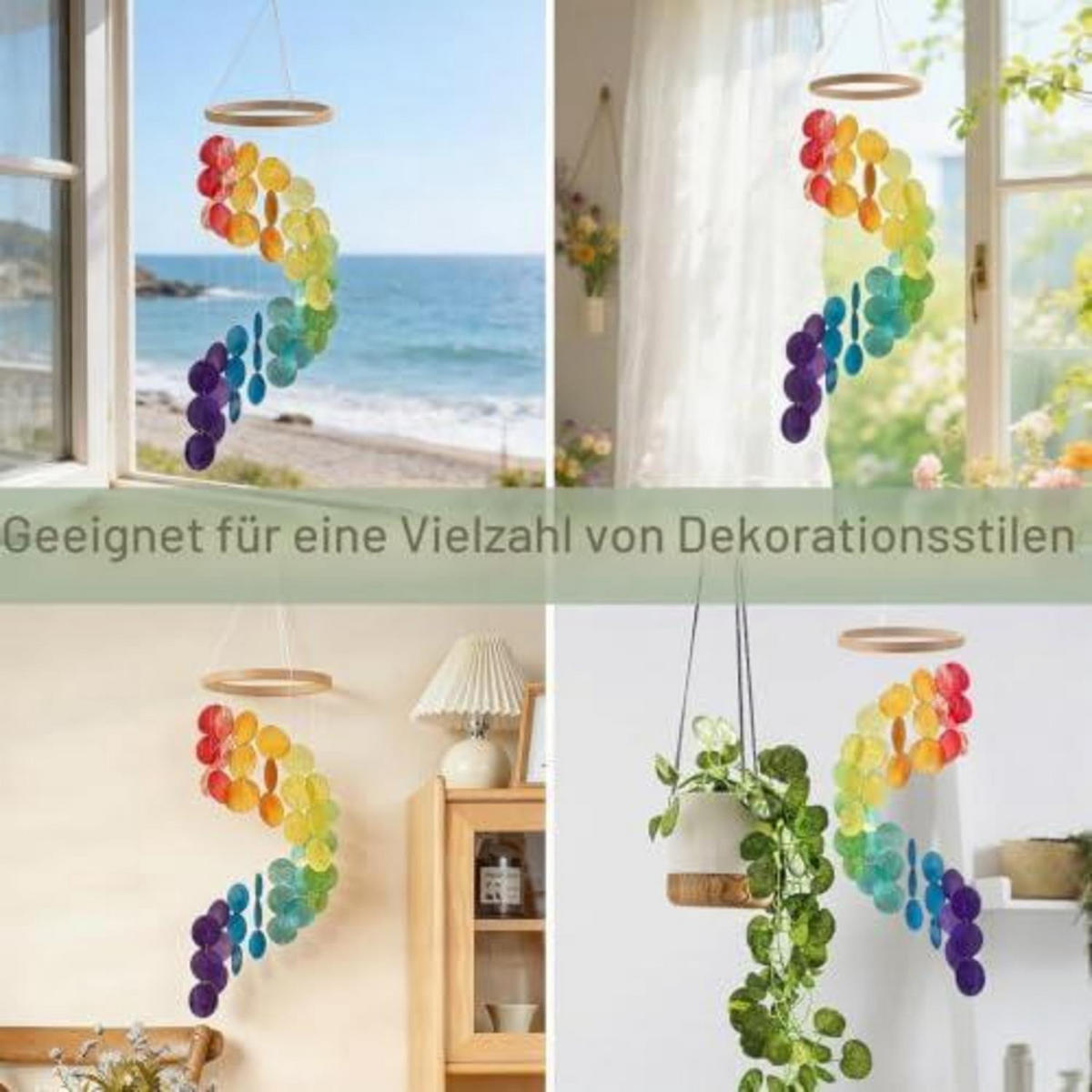 WINDSPIEL Muscheln Bunt Holzring - Multicolor, Naturmaterialien (77/17/77cm)
