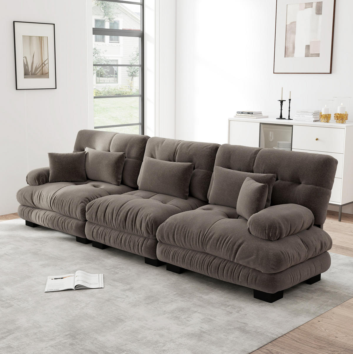 SOFA modular mit tiefem Sitz Chenille Brown - Dunkelgrau, Kunststoff (77/81/313cm) - Meubliv