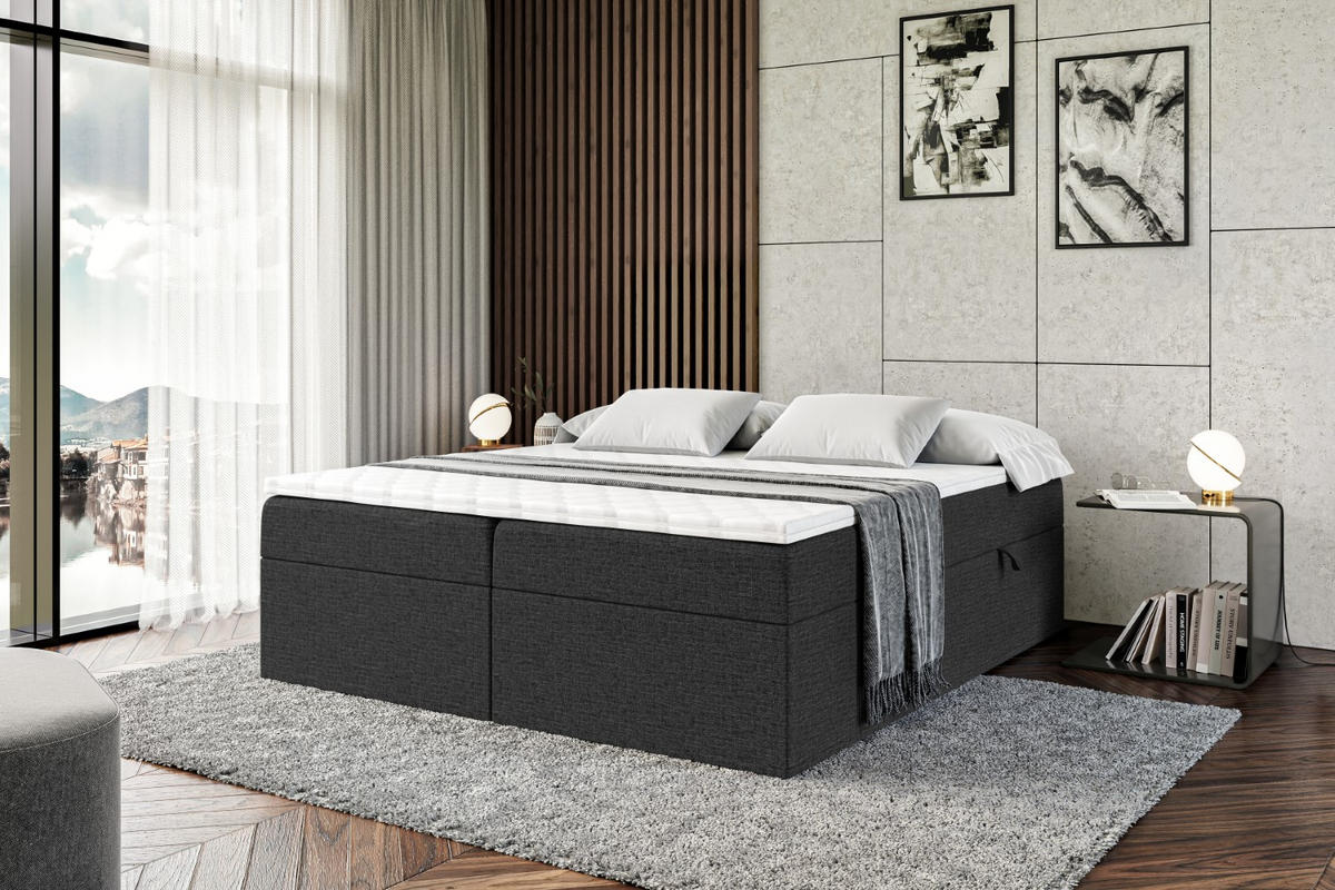 BOXBETT mit H4-Matratze und Lattenrost - MARCE BW - 140x200 Schwarz - Schwarz, Holzwerkstoff (140/200cm) - ALTDECOR