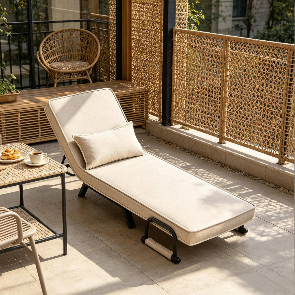 SCHLAFSESSEL 65/78/75 cm Beige aus Leinen mit verstellbarer Rückenlehne - Beige, Kunststoff (75/78/65cm) - OKWISH