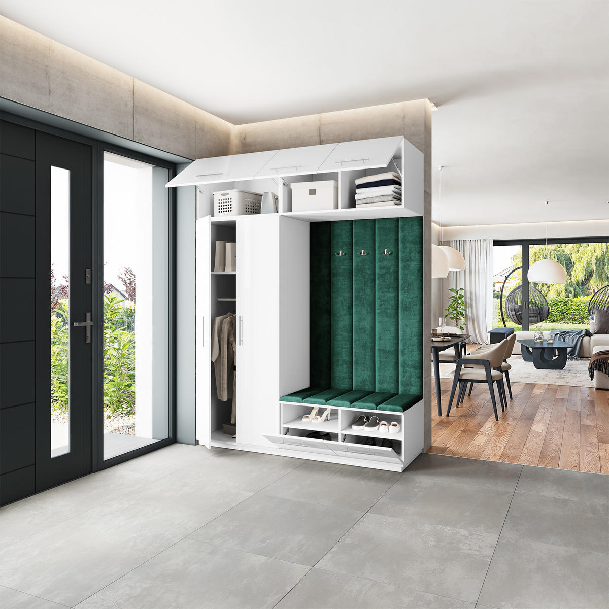 GARDEROBENSCHRANK REMA 180/240/60 cm Modern Garderobe-Set Weiß - Weiß/Grün, Holzwerkstoff (180/240/60cm) - MASSENO