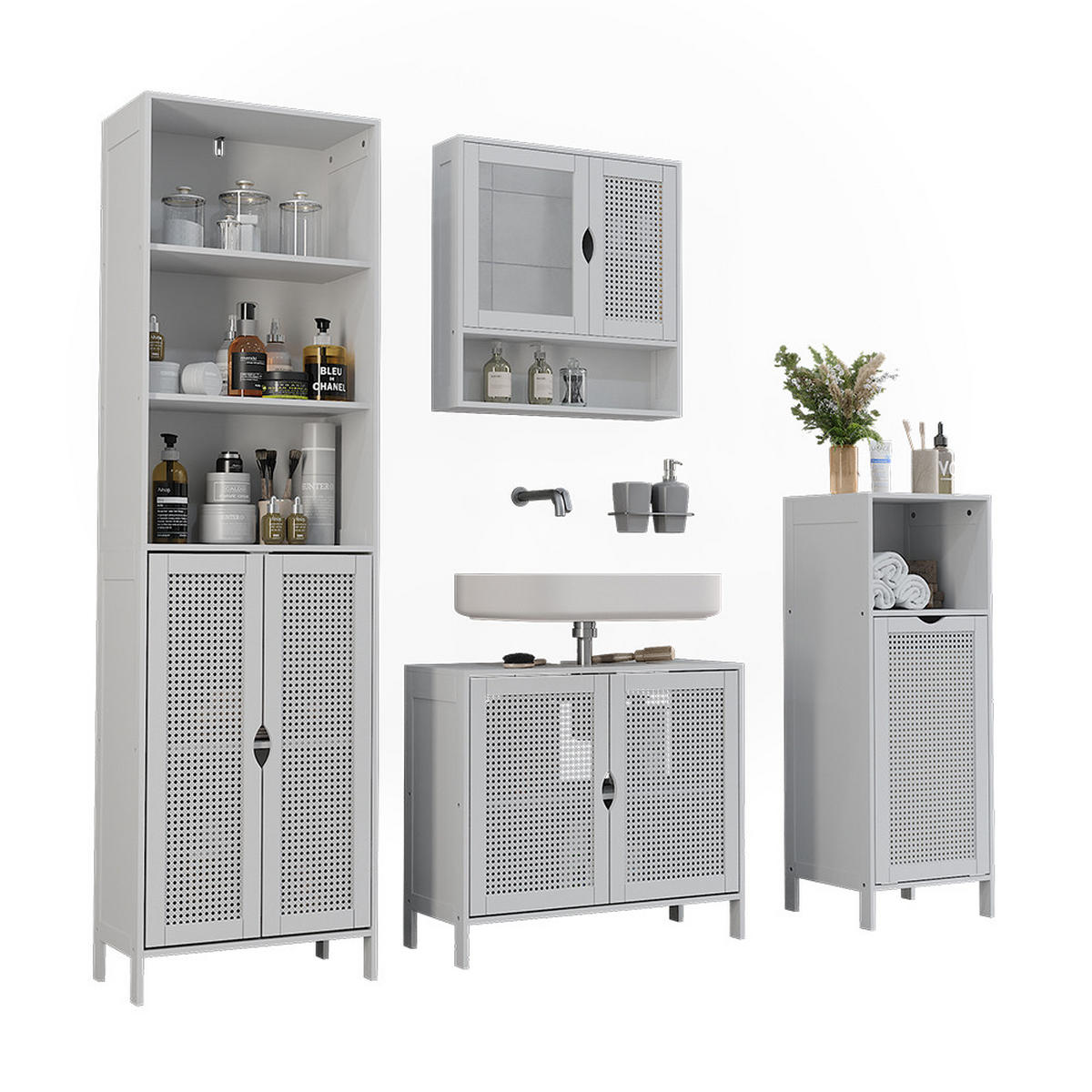 BADMÖBEL-SET Liora, Weiß, 4 Teile - Weiß, Holzwerkstoff (68/60/29cm) - Vicco