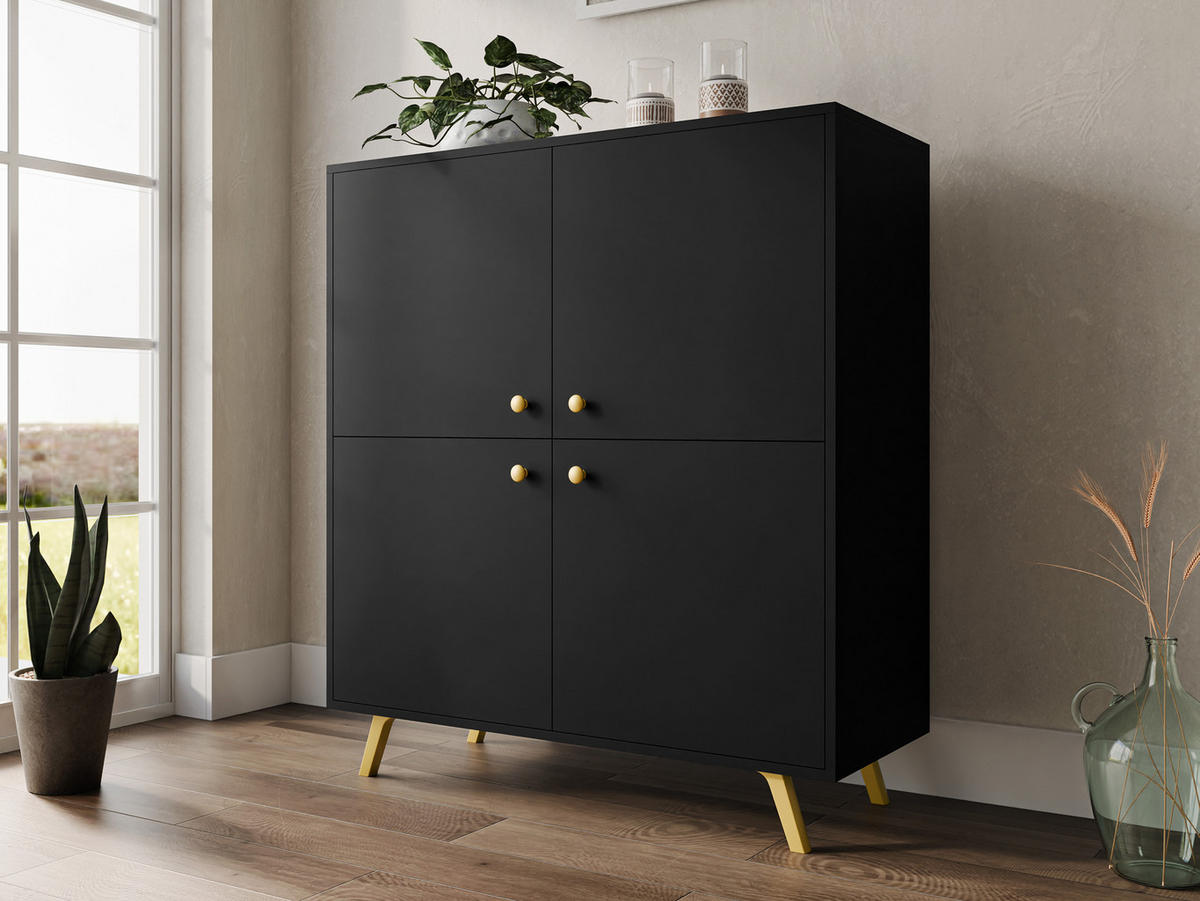 TÜRKOMMODE Siena 4D - Goldfarben/Schwarz, Holzwerkstoff/Metall (100/112/41cm) - MIRJAN24