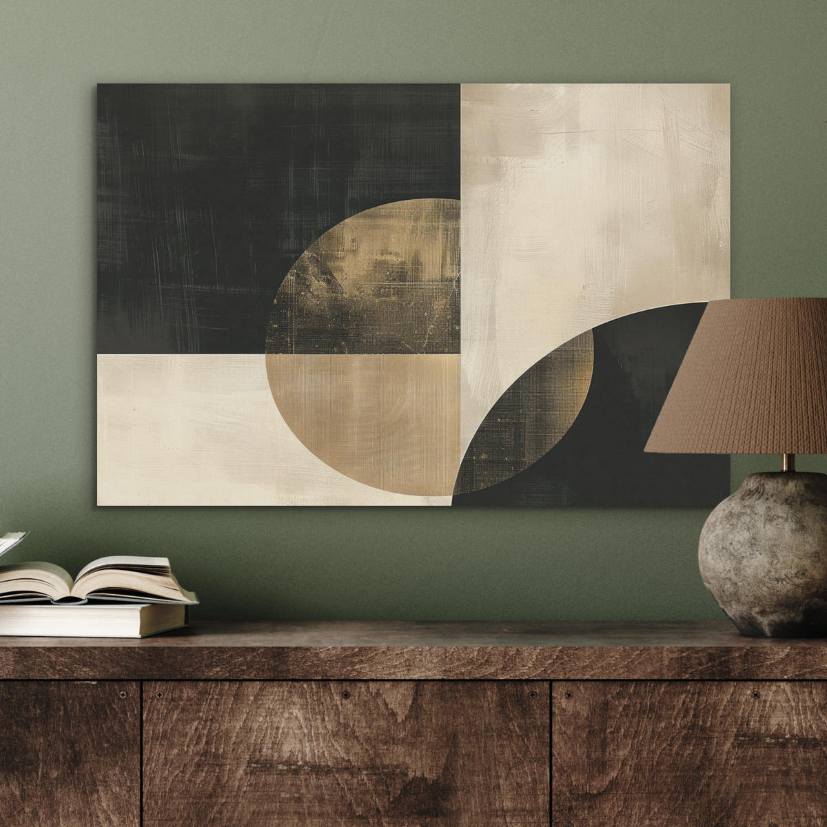 AKUSTIKBILD Abstrakt - Geometrische Formen - Schwarz - Gold Wanddeko 70x50 cm - Ecru, Kunststoff (70/50/0.9cm) - MuchoWow