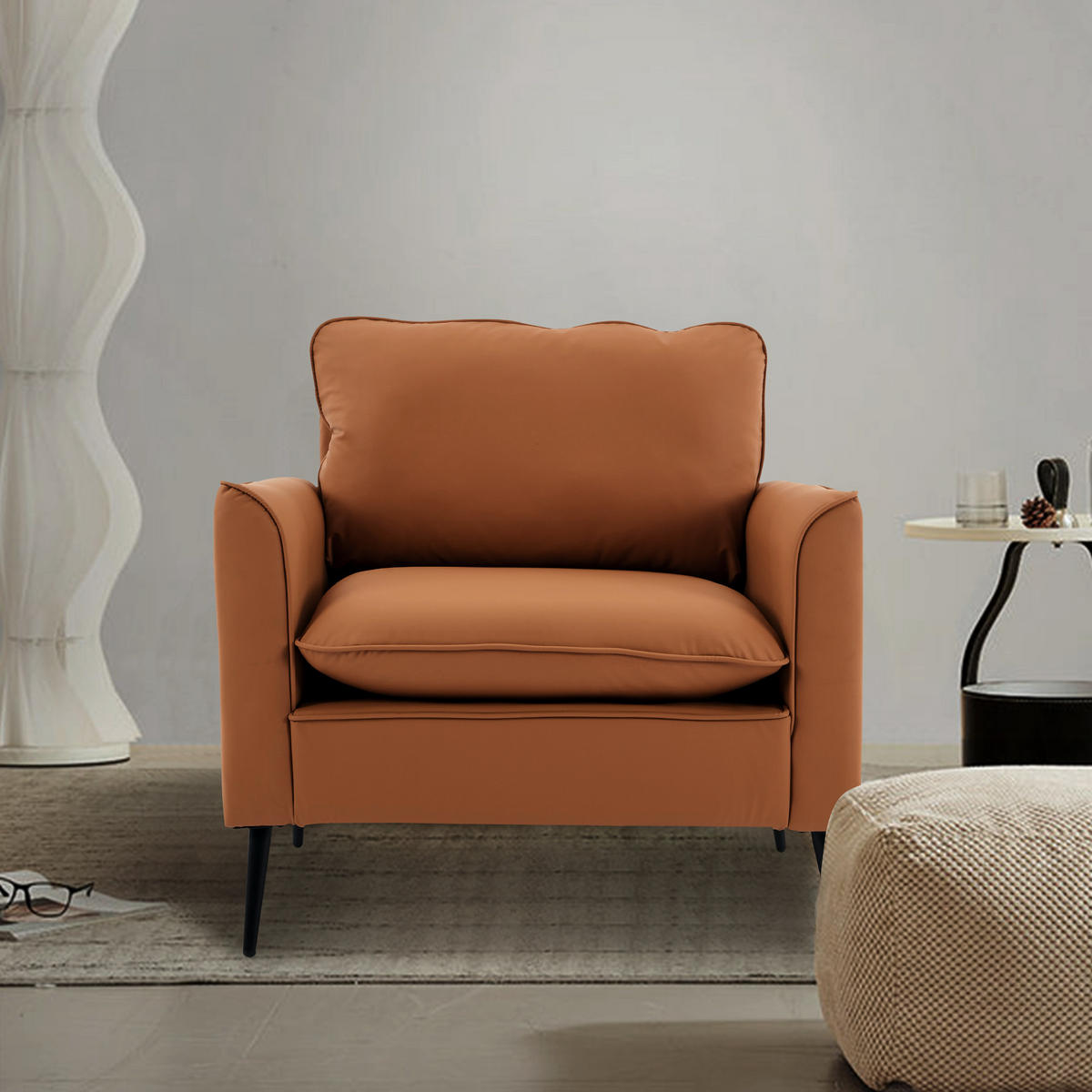 SESSEL Kunstleder Braun mit kissen - Braun, Holzwerkstoff/Textil (80/80/68cm) - WISHDOR