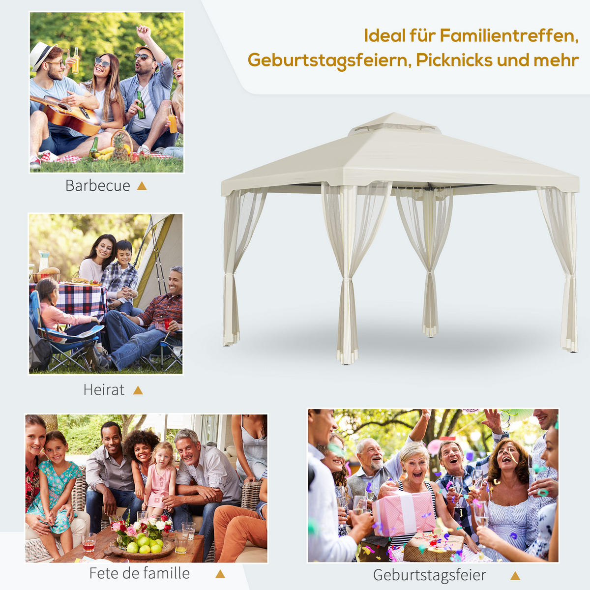 PAVILLON, Grau/Cremeweiß, Polyester, Metall - Creme, Kunststoff (294/265/294cm) - Outsunny