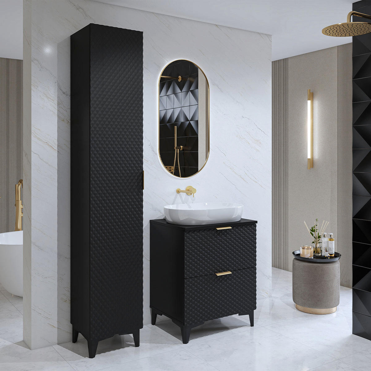 WASCHTISCHUNTERSCHRANK 60.4cm Cléa 2er-Set Schwarz - Schwarz, Holzwerkstoff (60.4/62.6/48.5cm) - Petits-meubles