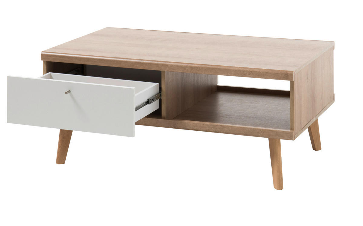 COUCHTISCH weiß Eiche Riviera, Beistelltisch skandinavisch mit Schubkasten 107 x cm - Eichefarben/Weiß, Holzwerkstoff/Metall (107/67/46cm) - Furn.Design
