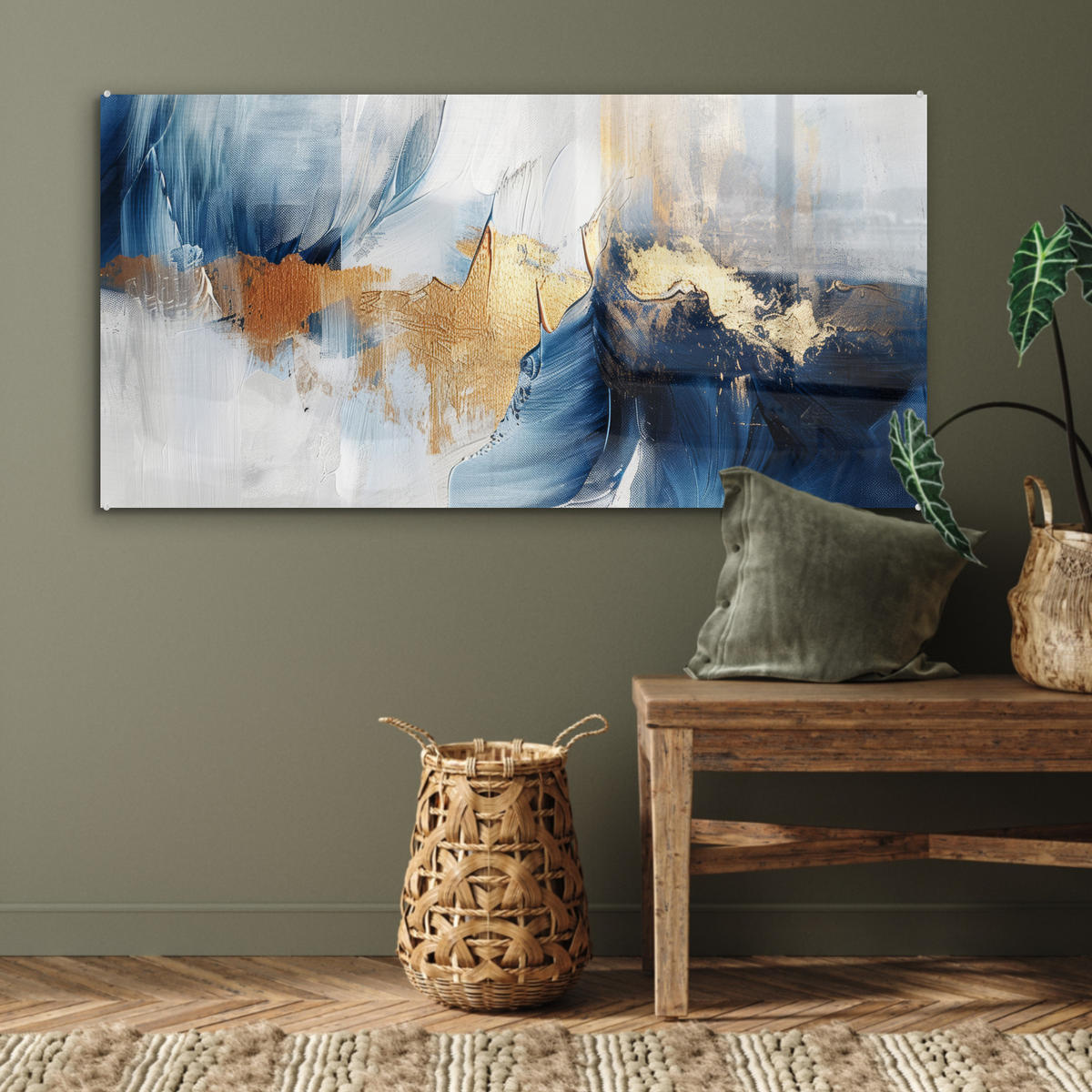 OBRAZ NA AKRYLOVOM SKLE Zlatá - modrá - akvarel - umenie - moderné 120x60 cm - svetlomodrá, sklo (120/60cm) - MuchoWow
