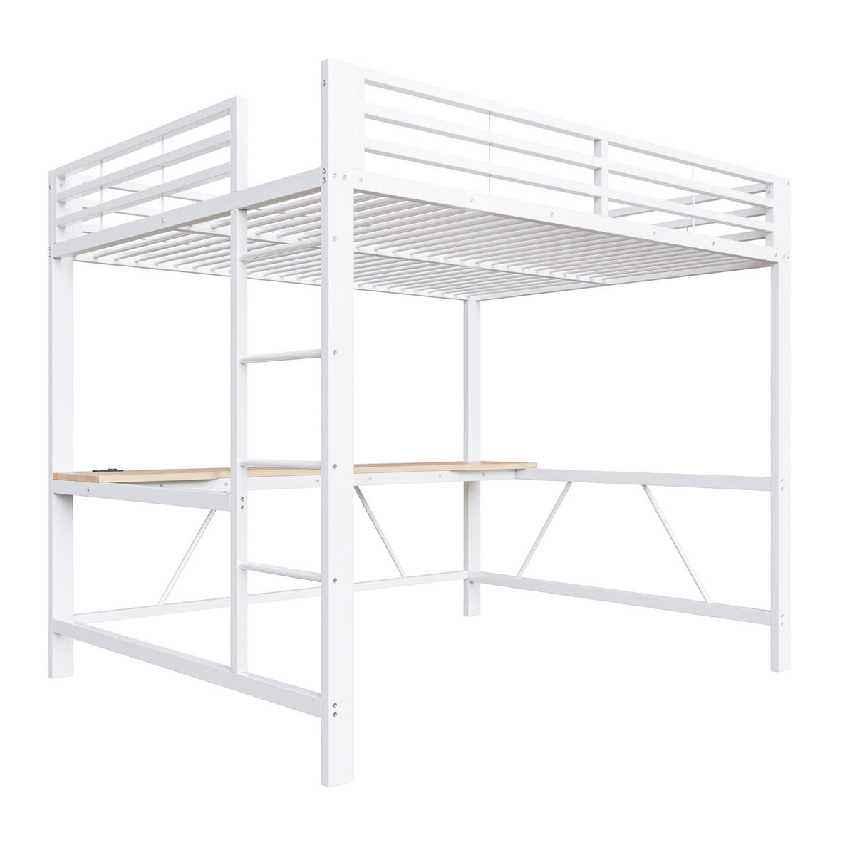 HOCHBETT 160/200 cm in Weiß mit Schreibtisch, LED und USB - Weiß, Holzwerkstoff/Metall (160/200cm) - WISHDOR