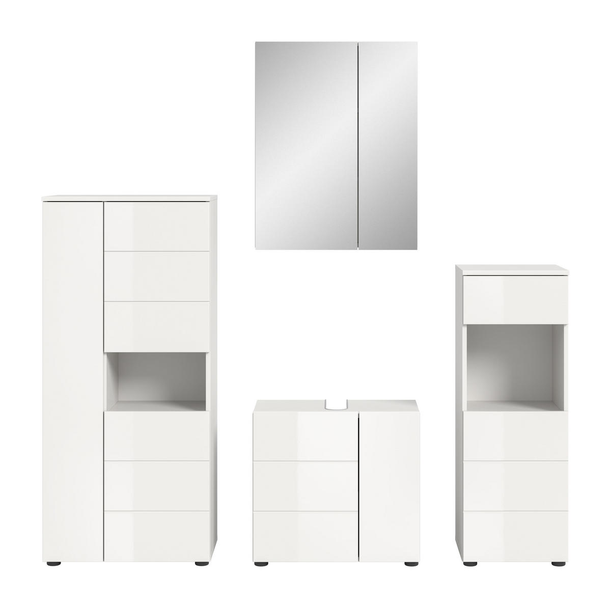 BADMÖBEL Set Vira 4tlg. Bad Kombination in Weiß (B/H/T: 188x190x34 cm) - Weiß, Holz (188/190/34cm)