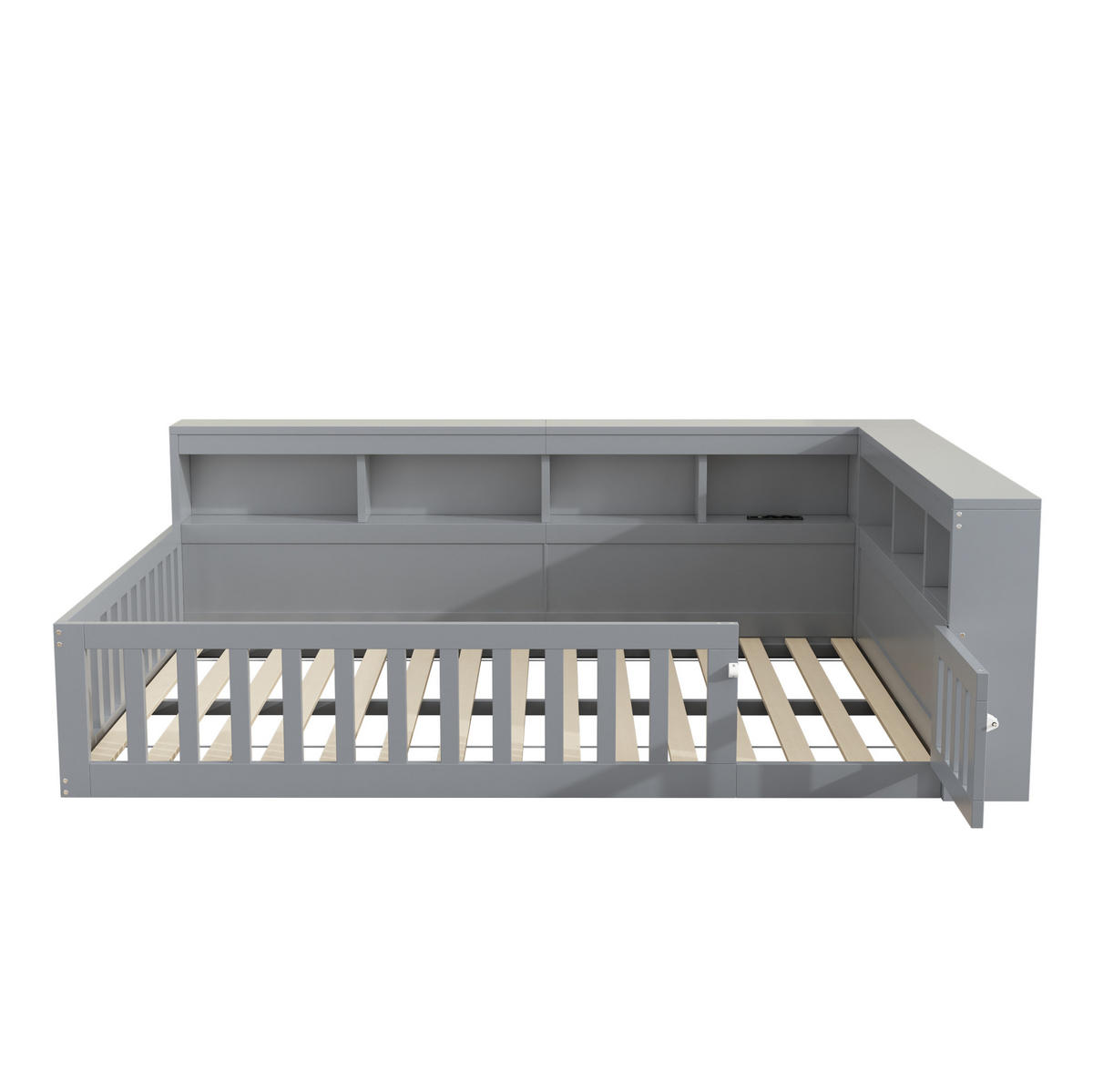 TAGESBETT aus Spanplatte und MDF 140x190 cm Grau mit Lattenrost, Stauraum, Steckdosen und USB-Anschlüssen - Grau, Holzwerkstoff (140/190cm) - IVMEU