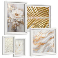 BILDER SET 5er Set - 50x50 cm & 20x30 cm & 40x60 cm Weißer Rahmen - Abstrakte Katzenmalereien - Weiß, Kunststoff (40/60cm) - TULUP