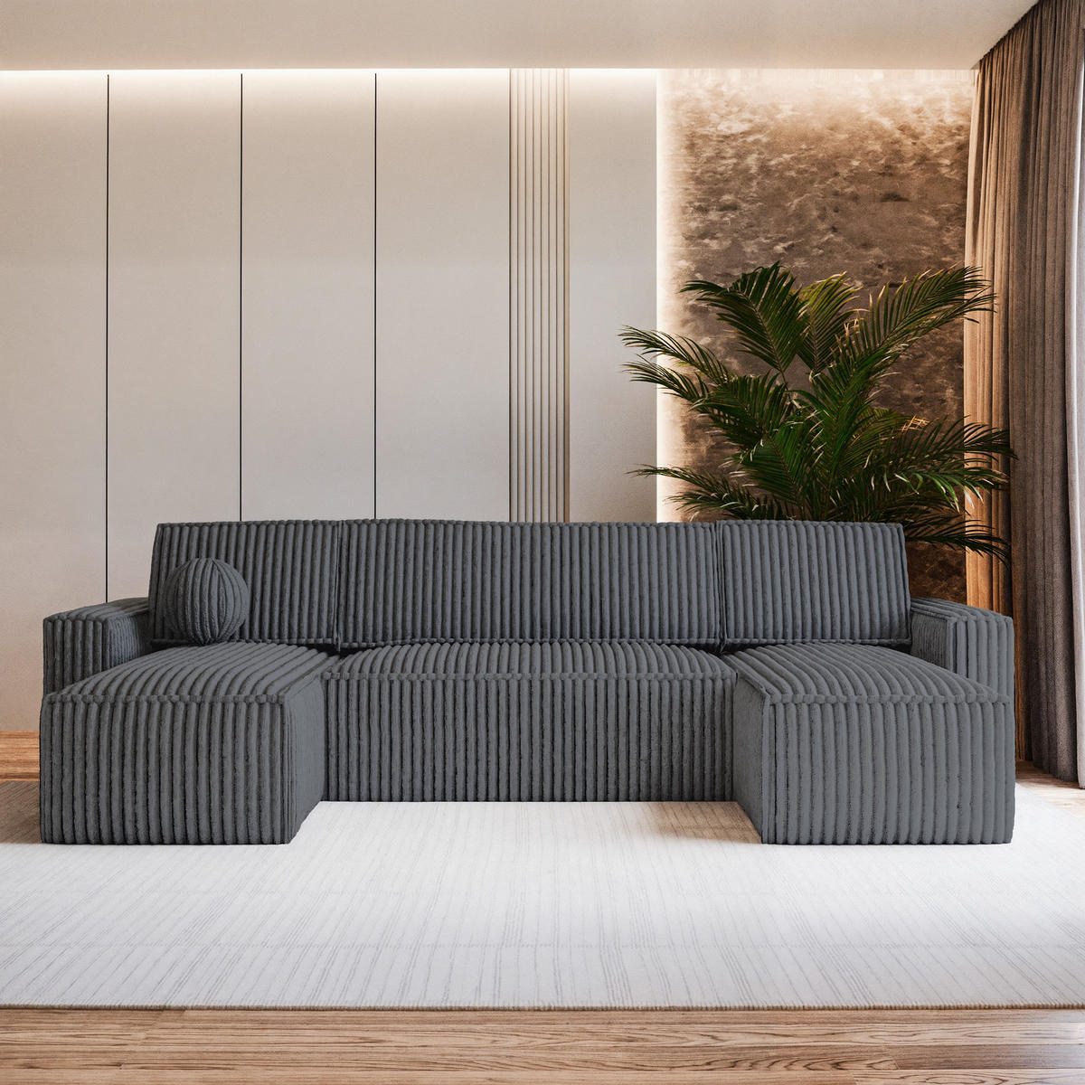 ROHOVÁ SEDAČKA PESANO grafitová - šedá/grafitová, dřevo/textil (306/140cm) - MASSENO