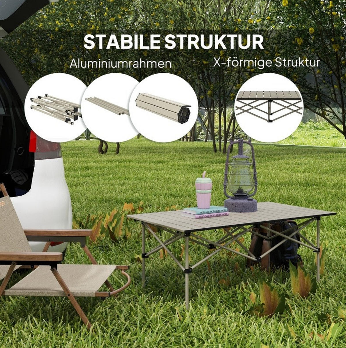 GARTENTISCH aus Aluminium 95 x 55 x 50 cm Beige mit Tragetasche - Beige, Metall (95/55/50cm) - Modfu