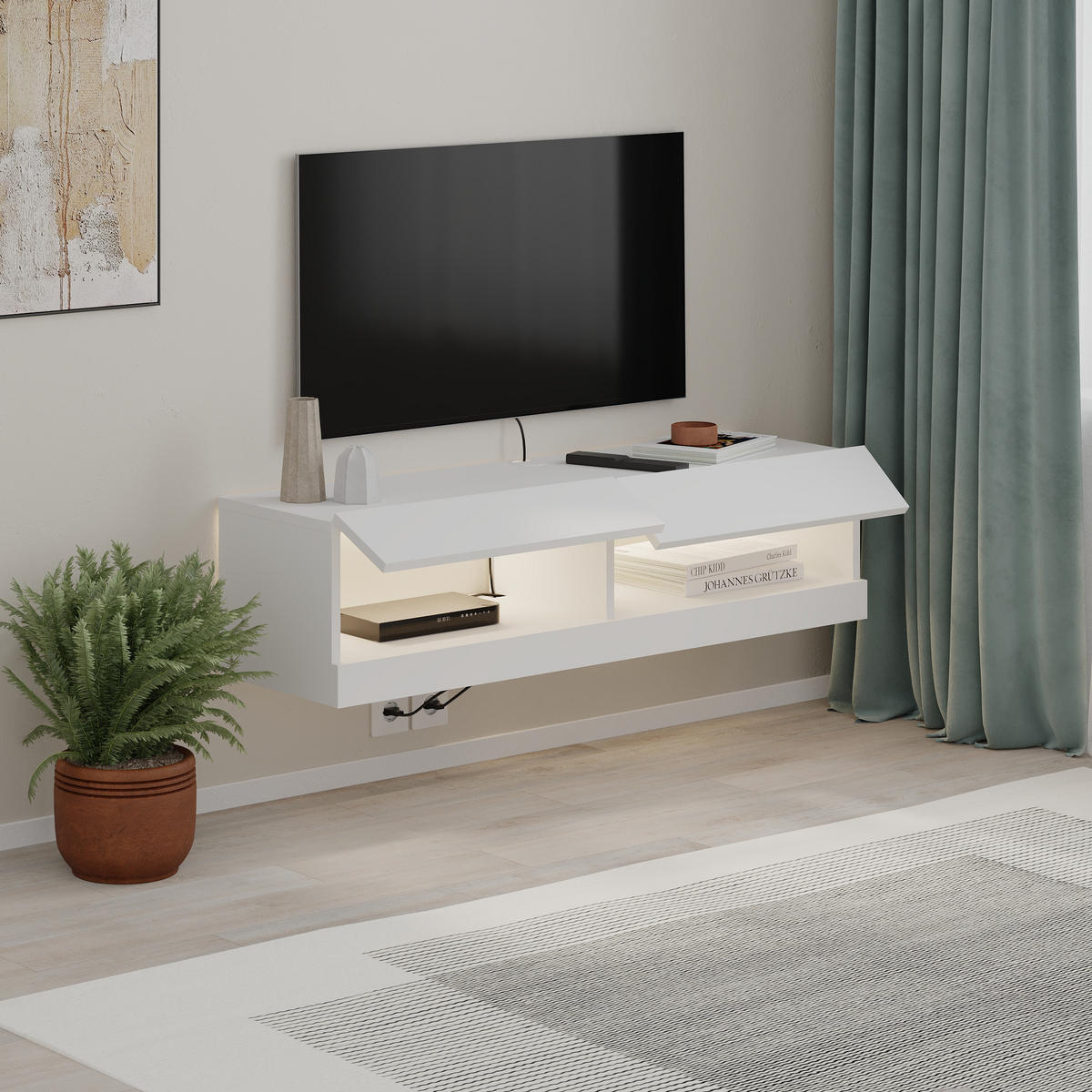TV-LOWBOARD Moon Weiß 120/33,8/30 cm - Weiß, Holzwerkstoff (120/30/33.8cm) - Decortie