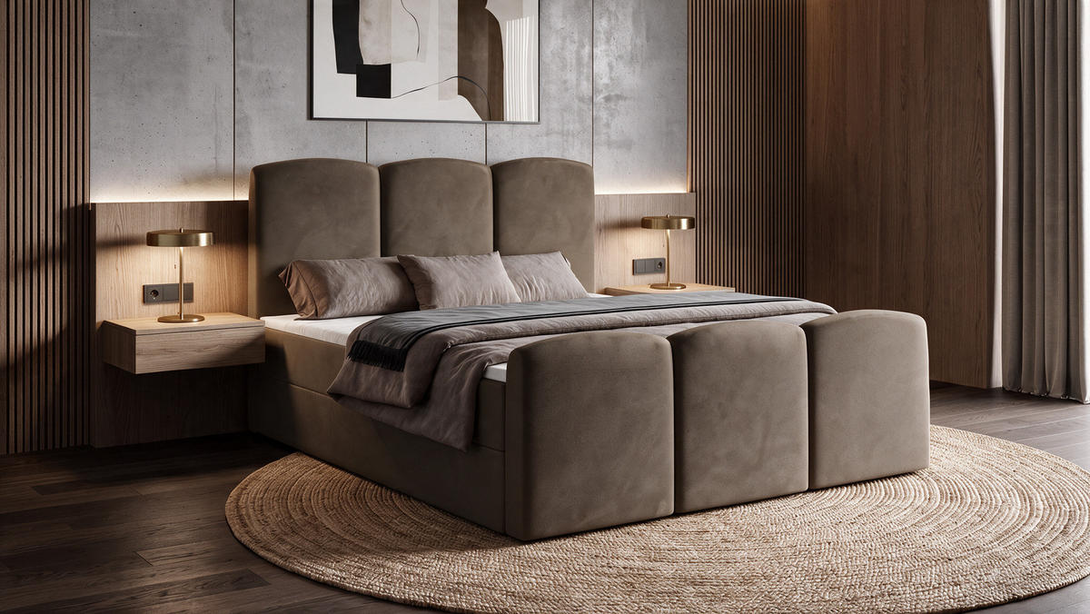 BOXBETT SAVIO 180x200 cm mit Bettkasten, Bonell-Matratze H3 und Topper – Samt Braun - Braun, Textil (180/200cm) - Luxkor24