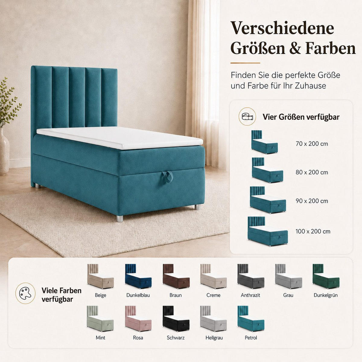 BOXBETT mit Bettkasten Trinity K10-SINGLE Bonellfederkern inkl. Topper - Hellblau, Holz/Holzwerkstoff (80/200cm) - Best For Home