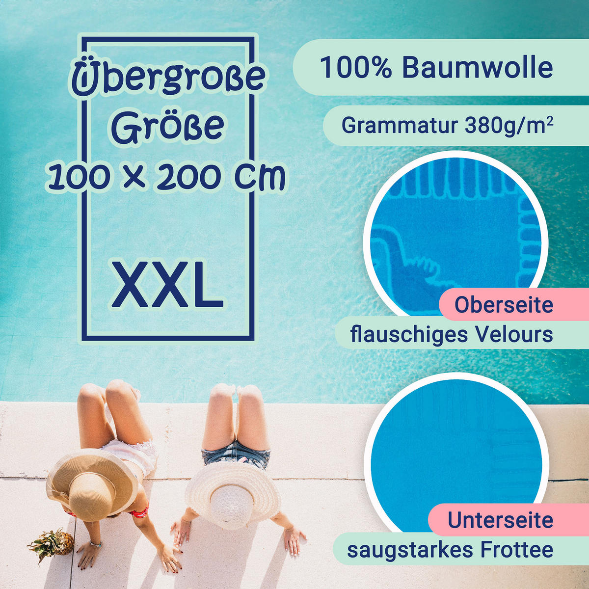 STRANDTUCH, 100x200 cm, 100% Baumwolle, Blau - Blau, Textil (100/200cm) - Zollner