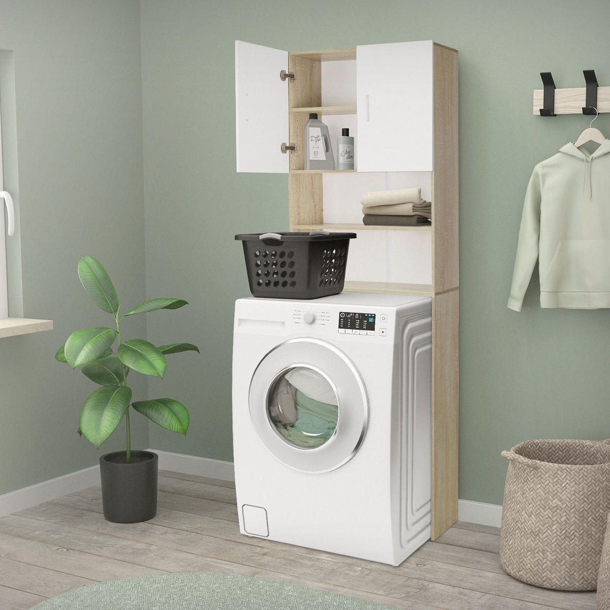 WASCHMASCHINENSCHRANK - Beige, Holzwerkstoff (25/190/63cm) - ECD-Germany