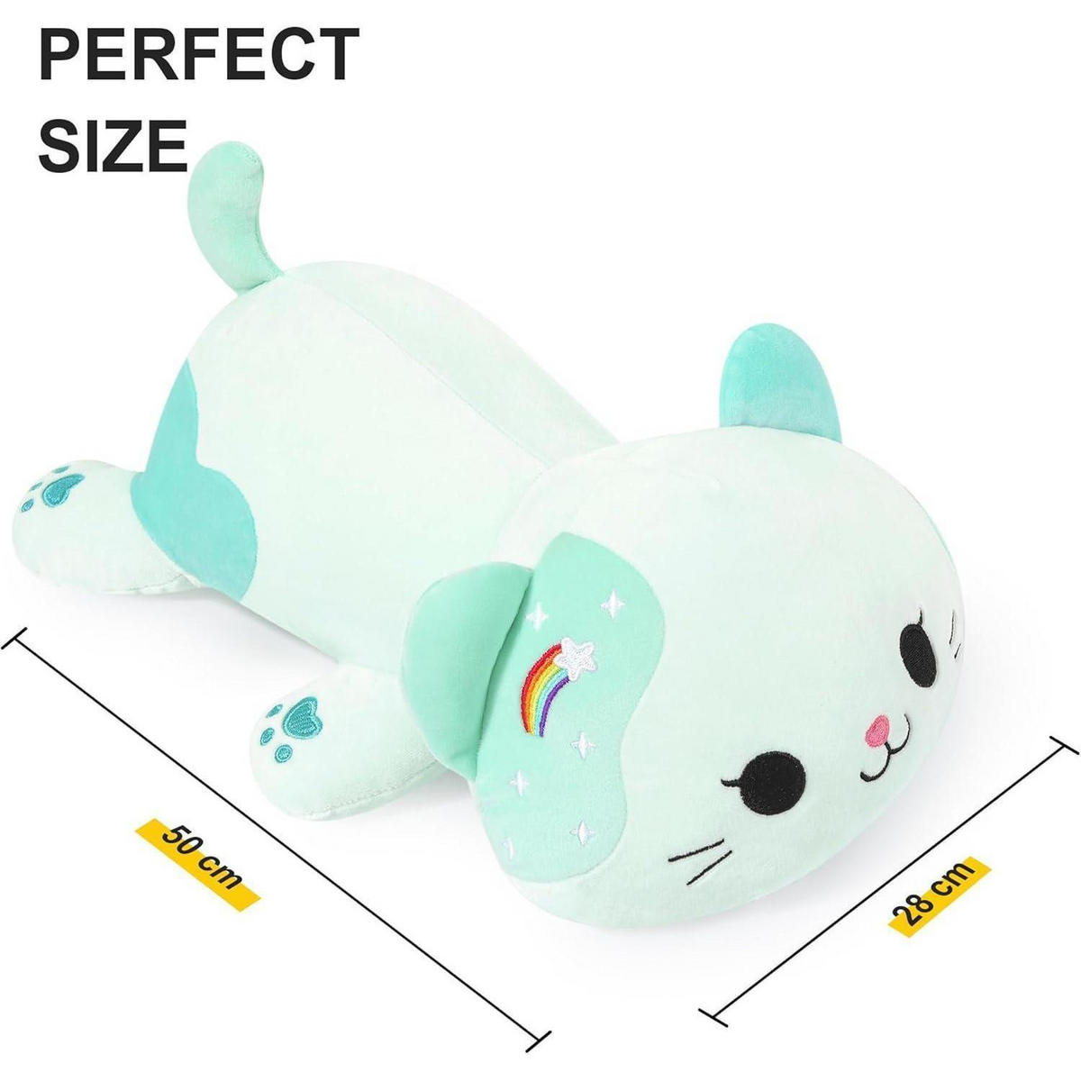 PLÜSCHTIER Katze, Kawaii Kätzchen Plüsch Kissen in türkis - Türkis, Textil (28/50cm)
