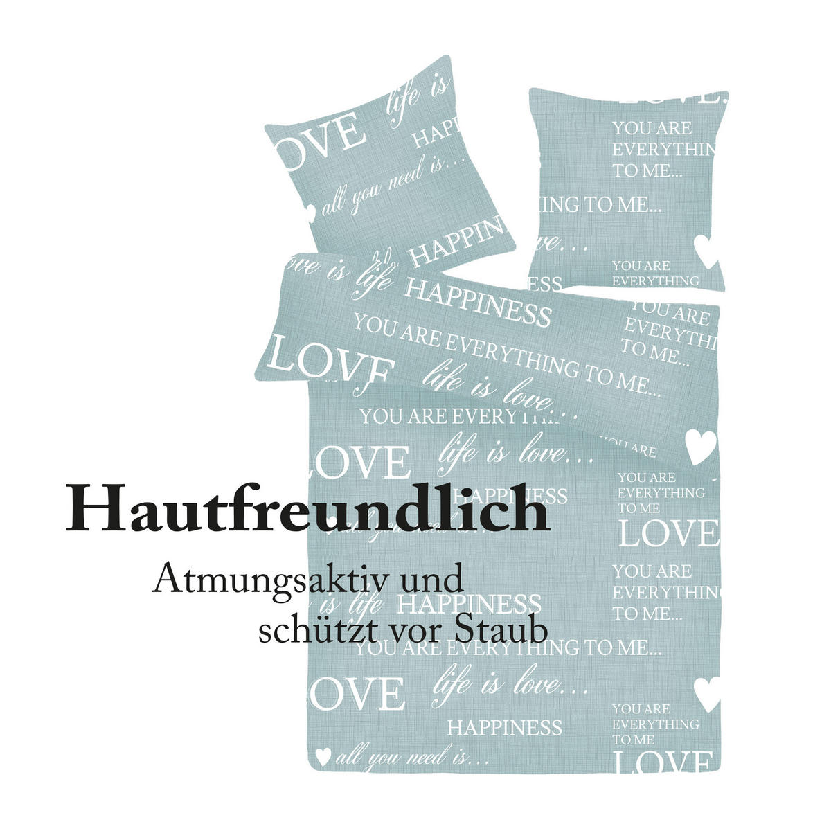 BETTWÄSCHE - Renforce Love Happiness 135x200cm - Türkis, Textil (135/200cm) - Bestlivings