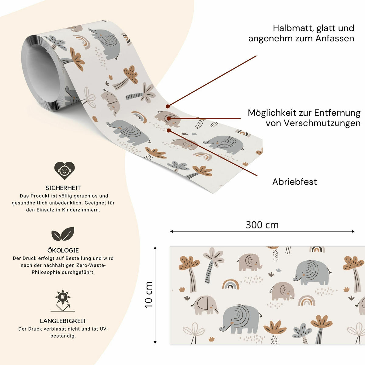 TAPETENBORDÜRE selbstklebend für Kinder BÄUME Palmen Regenbogen Boho - Beige/Braun, Papier (10/300/300cm) - Muralo
