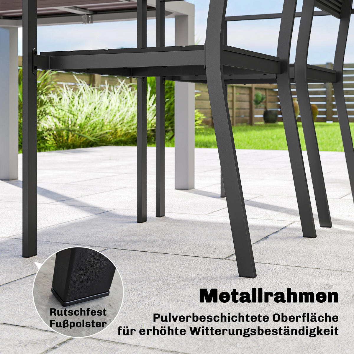 GARTENSTÜHLE 4er Set Metall HDPE Schwarz - Schwarz, Kunststoff (51/90/52cm) - Outsunny