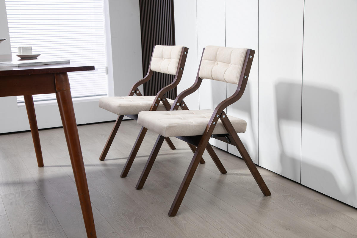 KLAPPSTUHL DE-36263 2er-Set mit gepolstertem Sitz Creme - Creme, Holz (48/77/61cm) - ComfortXL