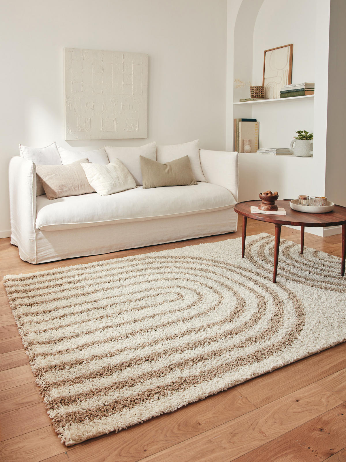 TEPPICH shaggy mit Bogenmuster in Beige Olympe 120x160 cm - Beige, Textil (120/160cm) - Nazar Rugs