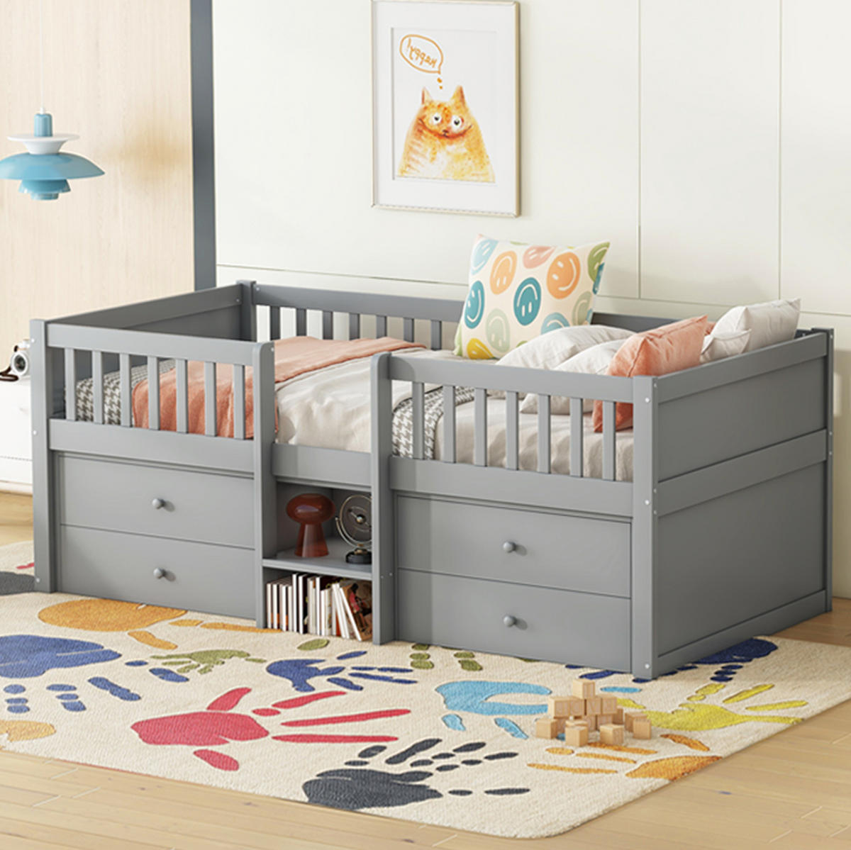BETT halbhoch mit 4 Schubladen 90x200 cm Kiefernholz Grau - Grau, Holzwerkstoff (90/200cm) - Beauniv