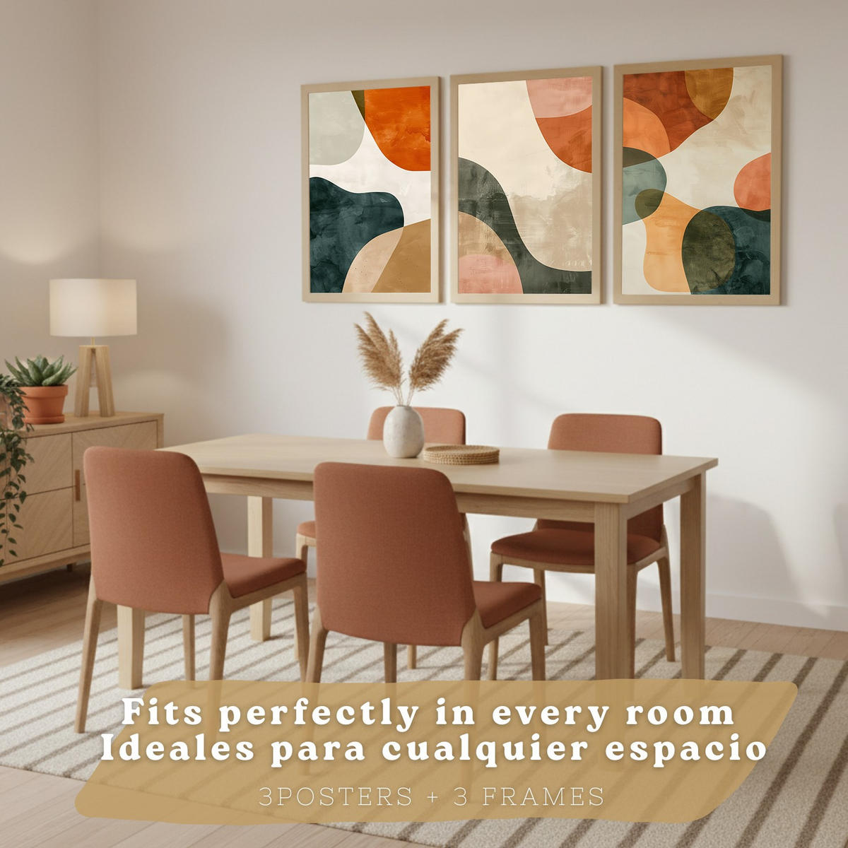 POSTER Set of 3 Abstract Shape Wall Art Prints Modern Brown Green Orange Decor for Living Room Bedroom Kitchen Bathroom Leichter Holzrahmen A4 - Beige, Papier (29.7/1/21cm) - Nacnic