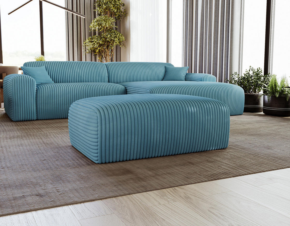 POLSTERHOCKER - Cord - Türkis/Schwarz, Kunststoff/Textil (110/40/72cm) - home24