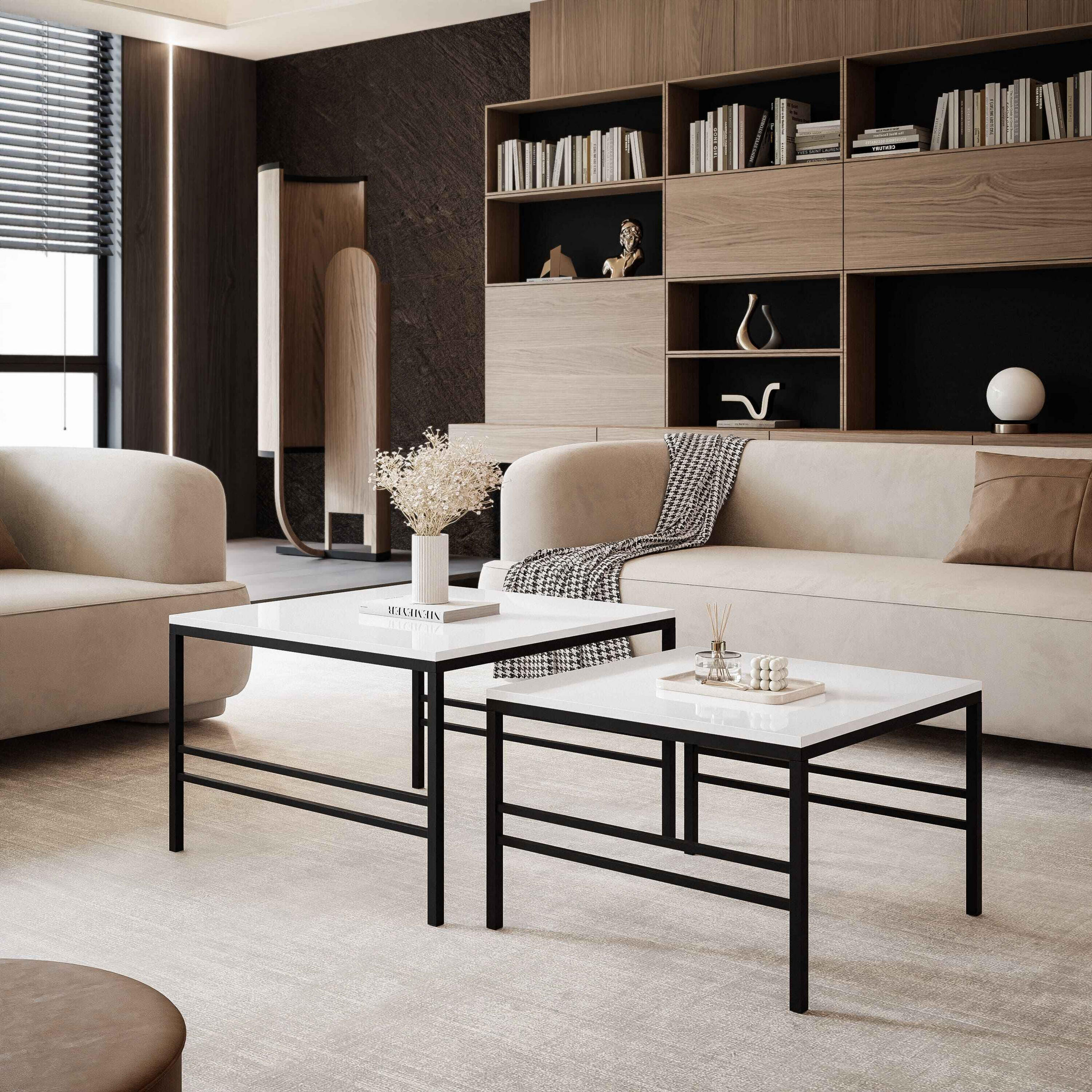 COUCHTISCH Cashmere Schwarze Rahmen - Beige/Schwarz, Holzwerkstoff (70/70/46cm) - Idohome