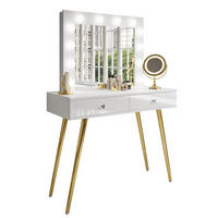 Schminktisch SIENNA GOLD mit Schubladen auf goldenen Beinen - Weiß Hochglanz/Goldfarben, Holzwerkstoff (100/81/42cm)