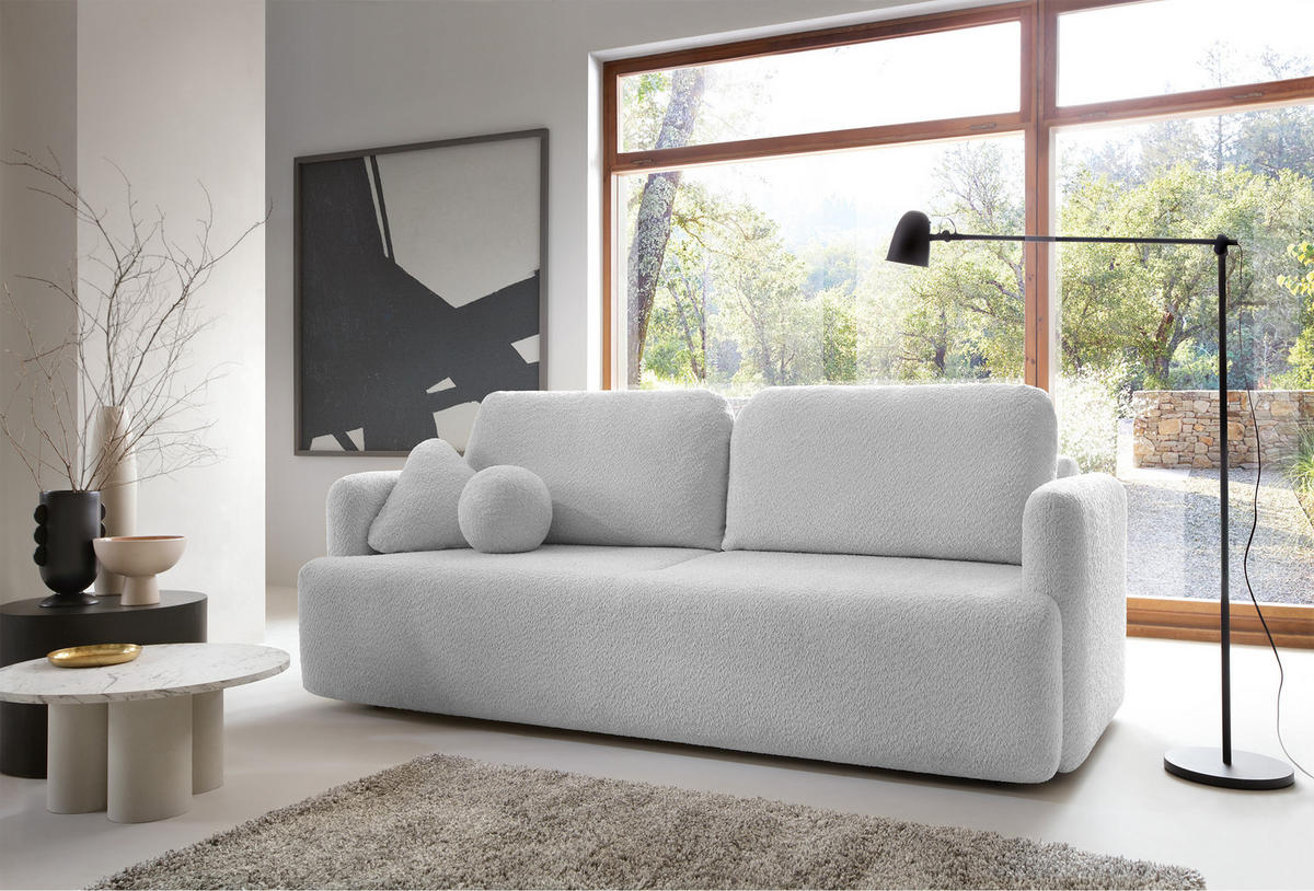 SCHLAFSOFA Lambina Hellgrau Boucle - Hellgrau/Schwarz, Kunststoff/Textil (227/92/104cm) - Selsey