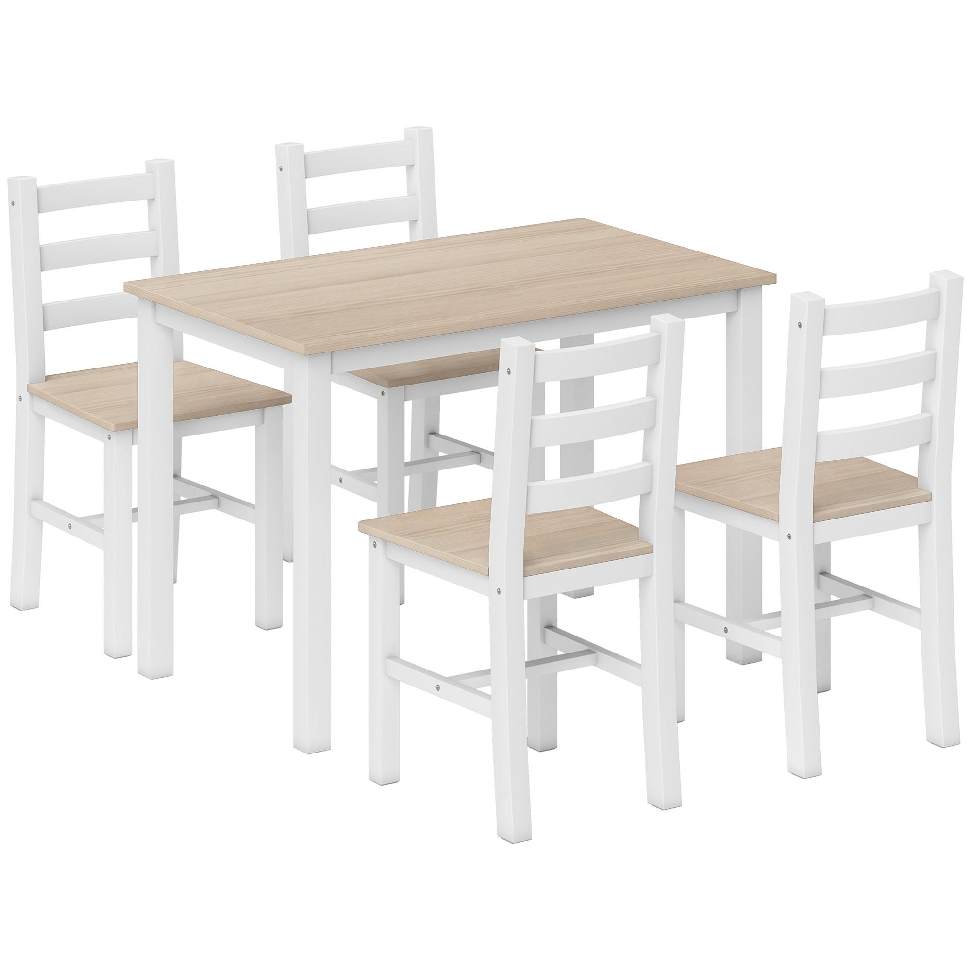 ESSGRUPPE Kiefernholz Natur Weiß - Naturfarben/Weiß, Holz (65/75/108cm) - HOMCOM