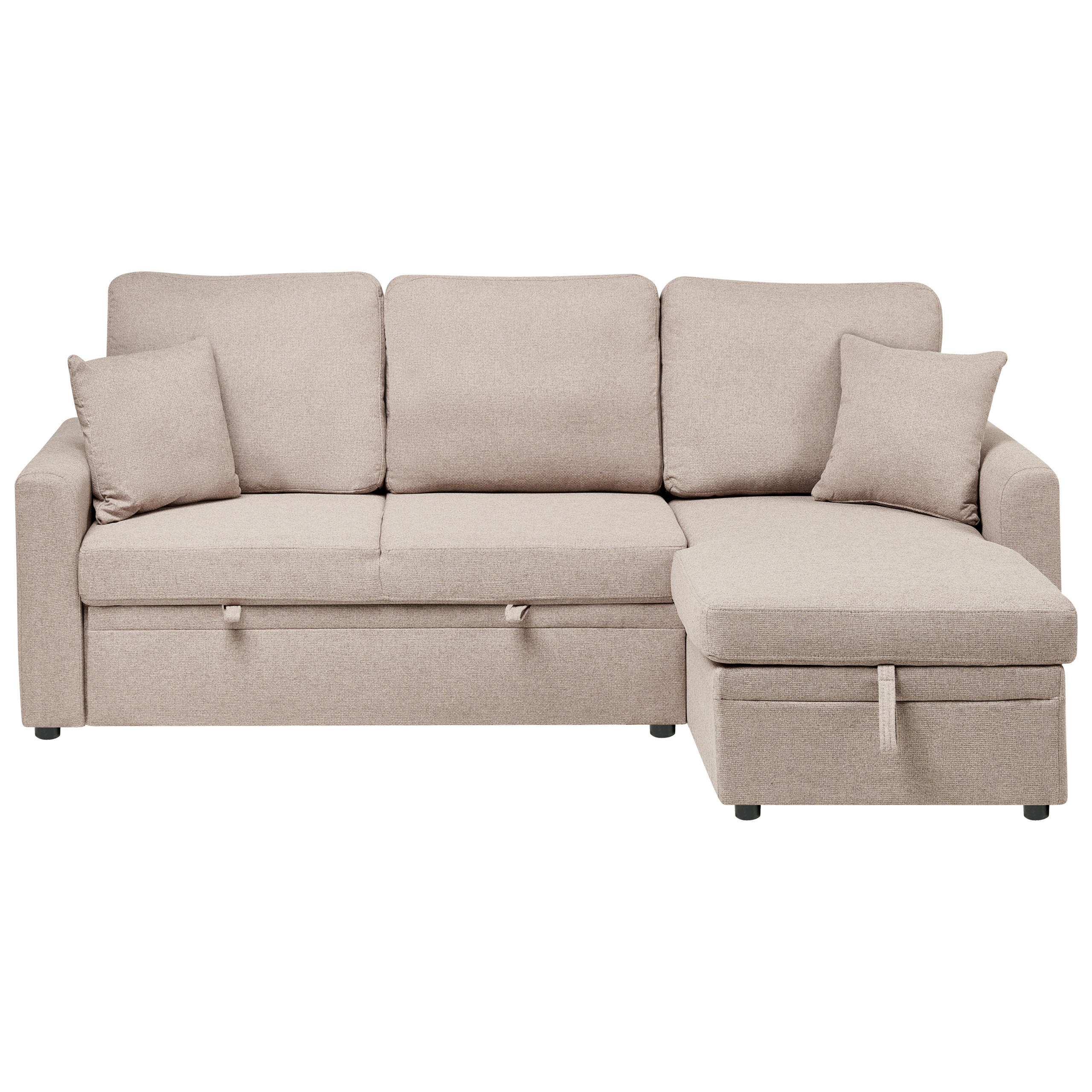 COLȚAR EXTENSIBIL cu 3 locuri in sintetic maro deschis cu spațiu de depozitare pe partea stângă Nassjo - maro deschis, material textil (210/131cm) - Beliani