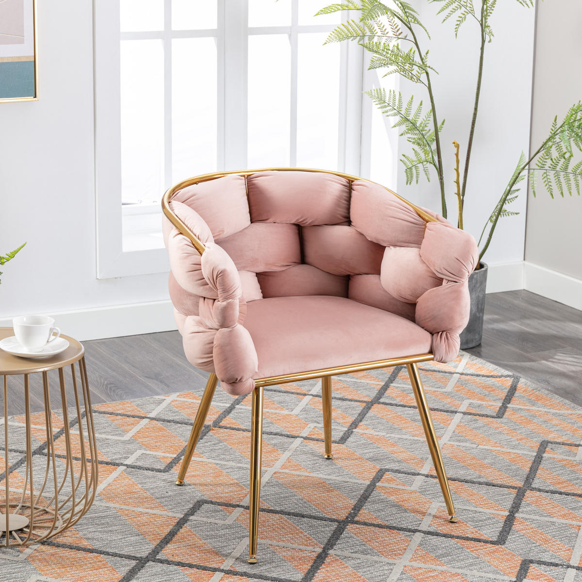 SESSEL Samt Pink mit Metallgestell für Schlafzimmer, Wohnzimmer, Esszimmer - Rosa, Textil/Metall (73/75/56cm) - WISHDOR