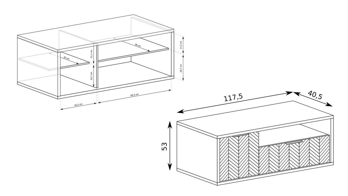 LOWBOARD CARINI 117,5/53/40,6 cm, Eichefarben - Eichefarben, Holzwerkstoff (117.5/53/40.6cm) - MASSENO