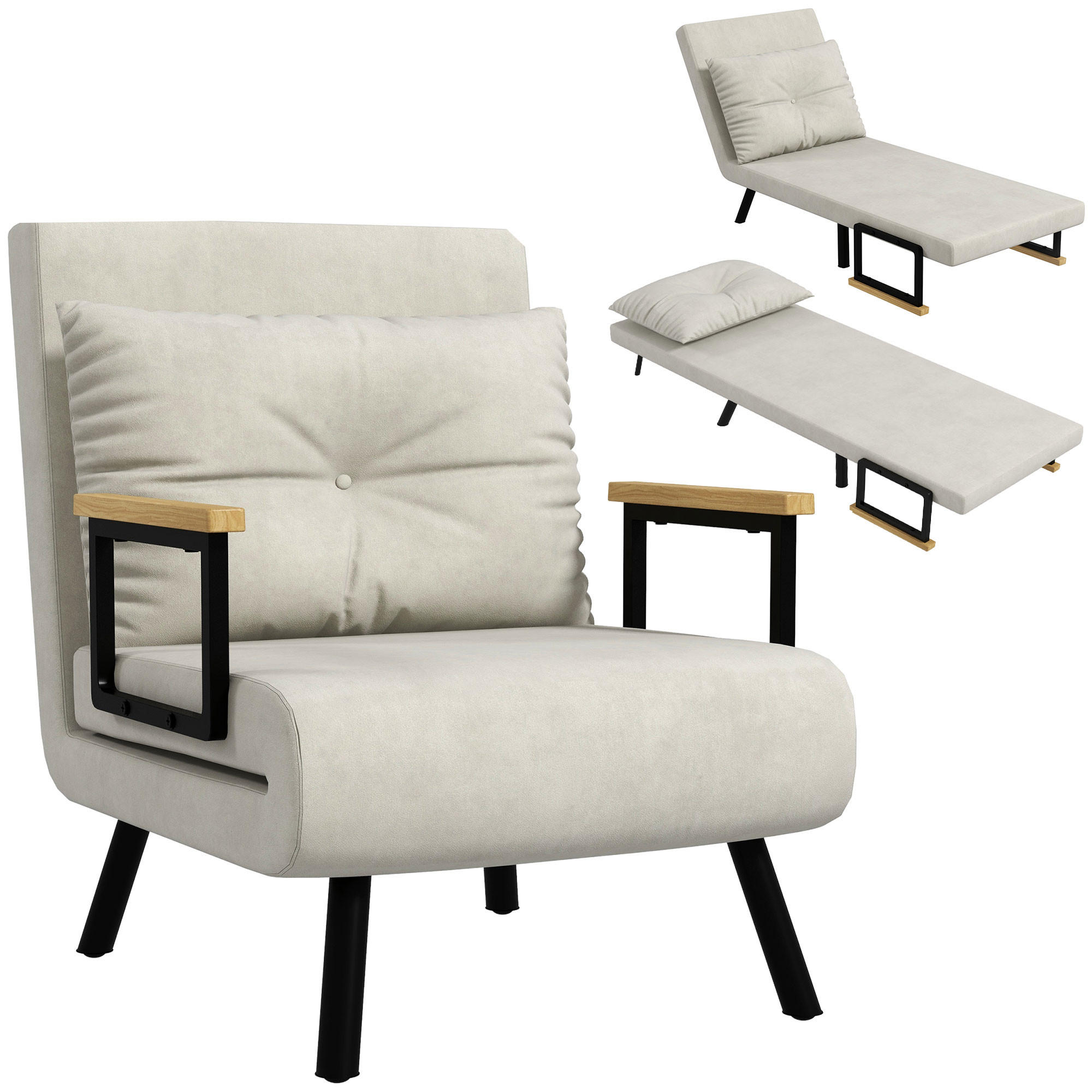 SCHLAFSESSEL 4-in-1 DE-14595 mit 5-fach verstellbarer Rückenlehne Creme - Creme, Textil (73/81/63cm) - ComfortXL