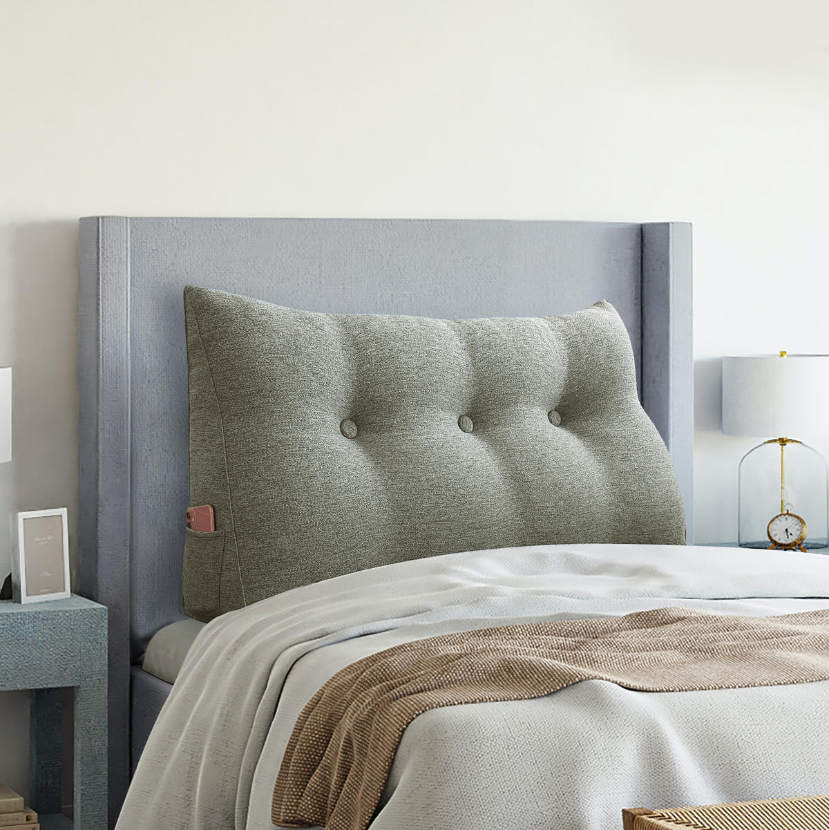 RÜCKENKISSEN für Bett Leinenlook Grau 100 cm - Grau, Textil (50/100cm) - Vercart