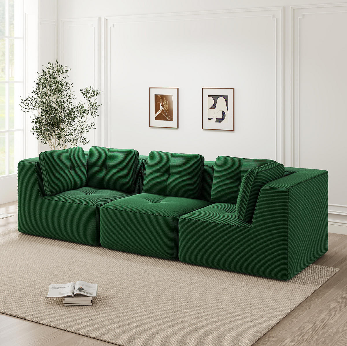 ECKSOFA 297/104/69 cm grün aus Cord mit 74 cm Sitztiefe und modularem Design - Grün, Textil (104/297cm) - OKWISH