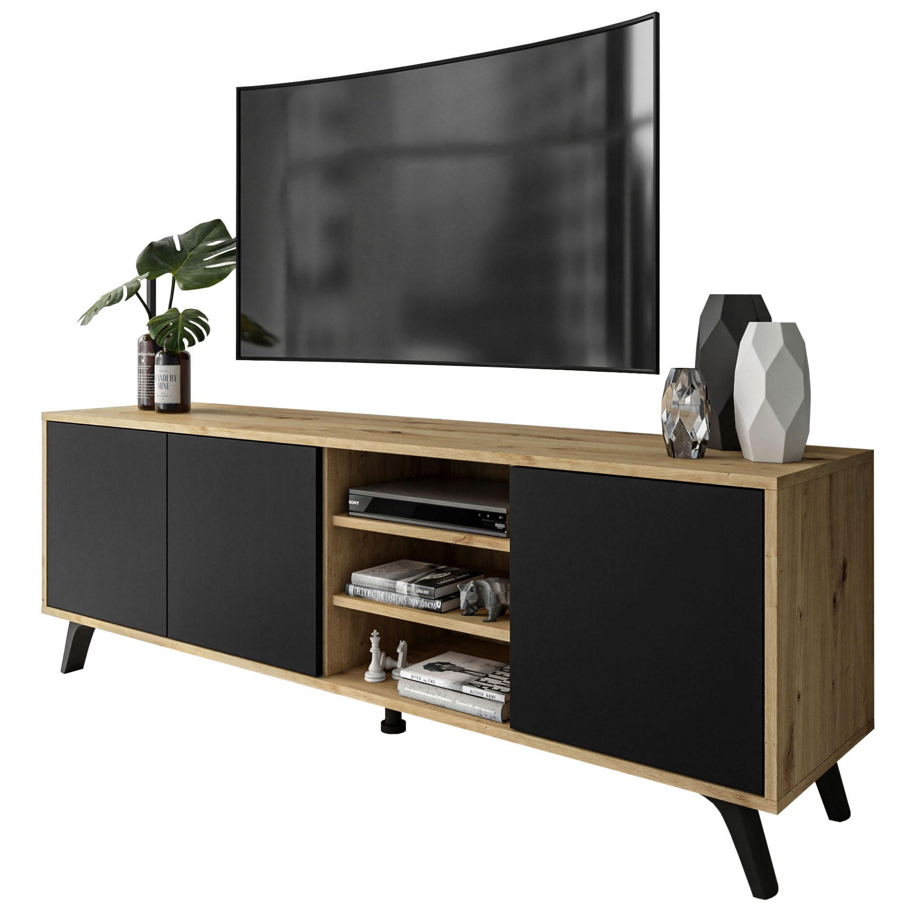 TV-ELEMENT SANAYI III Eiche Artisan/Schwarz - Schwarz, Holzwerkstoff (156/54/38cm) - Lookway