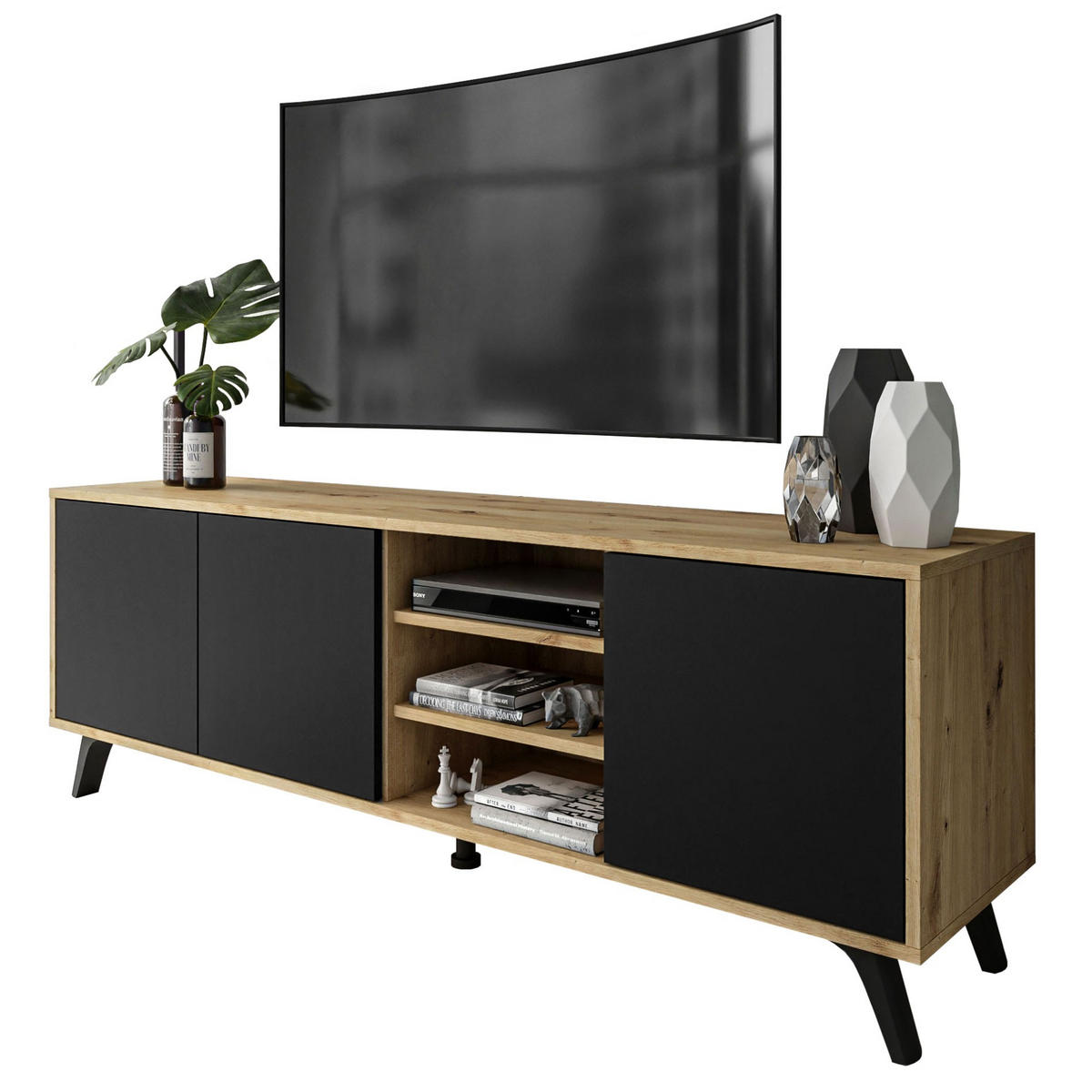TV-ELEMENT SANAYI III Eiche Artisan/Schwarz - Schwarz, Holzwerkstoff (156/54/38cm) - Lookway