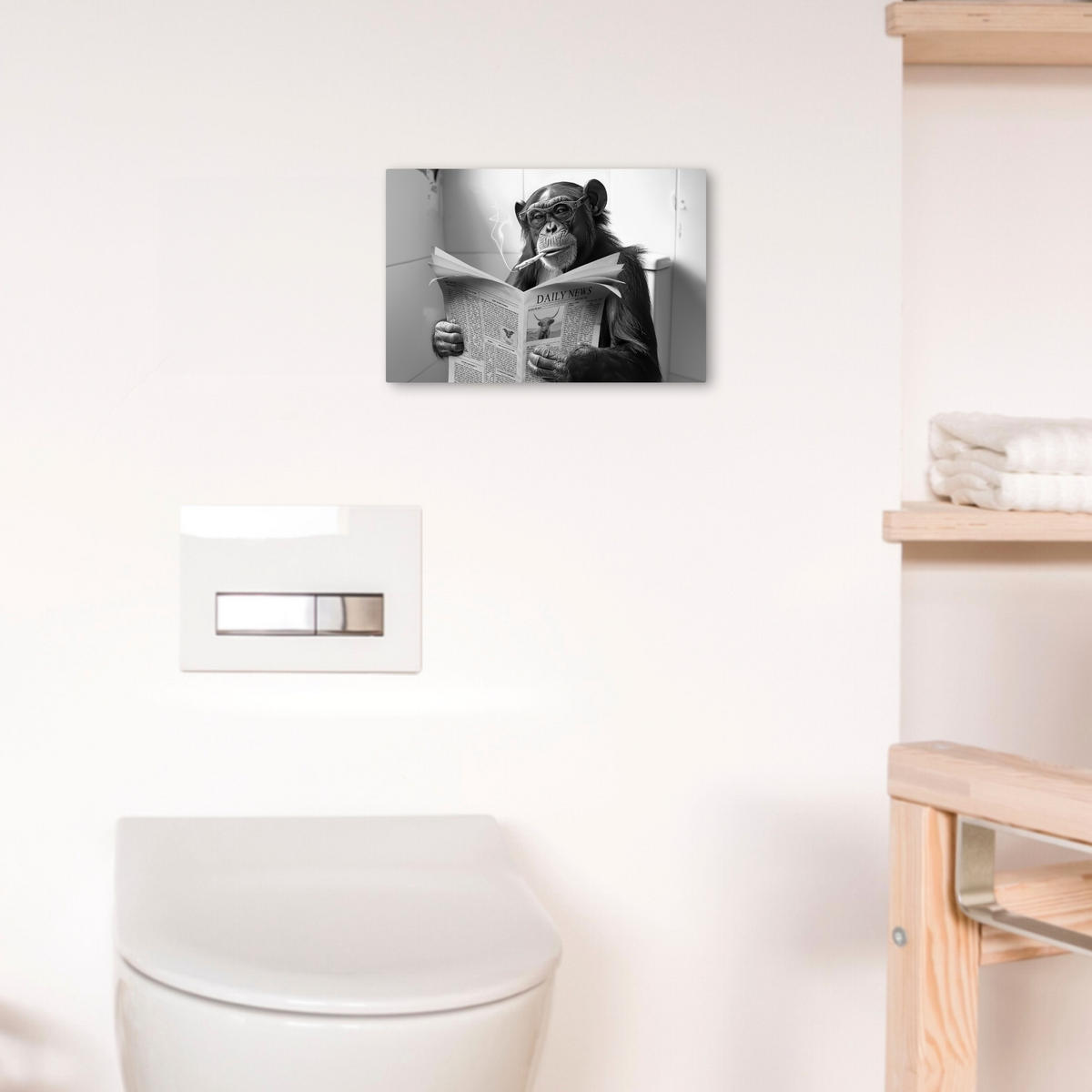 SLIKA NA PLATNU Opica WC 30x20 cm - svetlo siva, tekstil (30/20cm) - MuchoWow