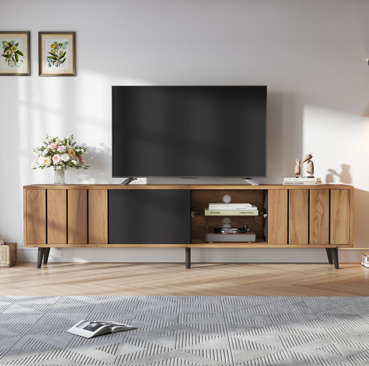 TV-LOWBOARD mit 3 Türen 175 x 31,5 x 45 cm Holzoptik Schwarz - Braun, Holzwerkstoff (31.5/45/175cm) - Beauniv