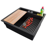 SPÜLBECKEN Bergen Pocket, 2-er set Anthrazit 56/54 cm 1 Becken + Ablauf-Set + Küchenzubehörset ab 60er Unterschrank - Chromfarben/Anthrazit, Kunststoff (56/20/54cm) - Primagran