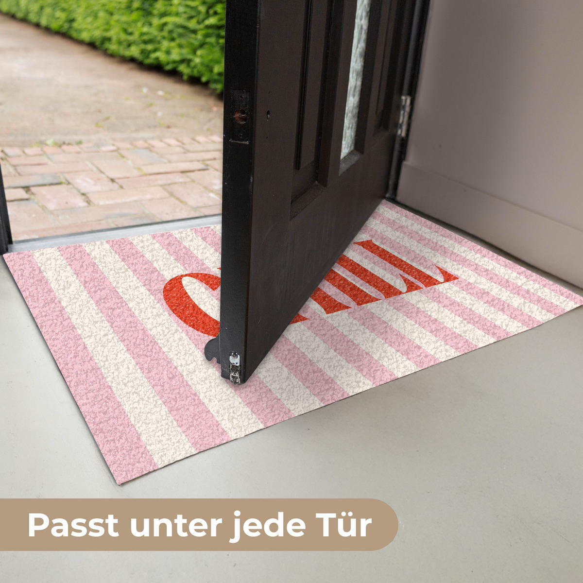 FUSSMATTE Zartrosa – Rot – Streifen – Chill 90x60 cm - Rosa, Kunststoff (90/0.4cm) - MuchoWow